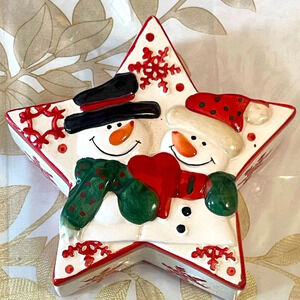 Christmas Gifts Ceramic Star Planter or Candy Dish Snowmans